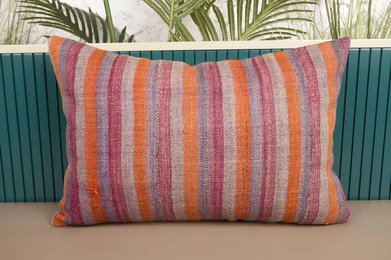 Turkish Striped Wool Cushion Case, Gift 16x24 inch Pink Pillow Case - 1