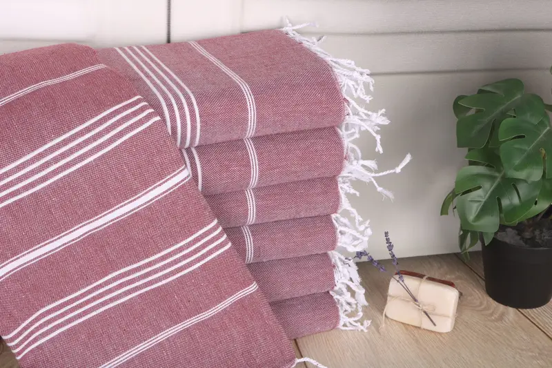 Beach Towel Personalized Striped Burgundy Organic Cotton, 40x71 Inches