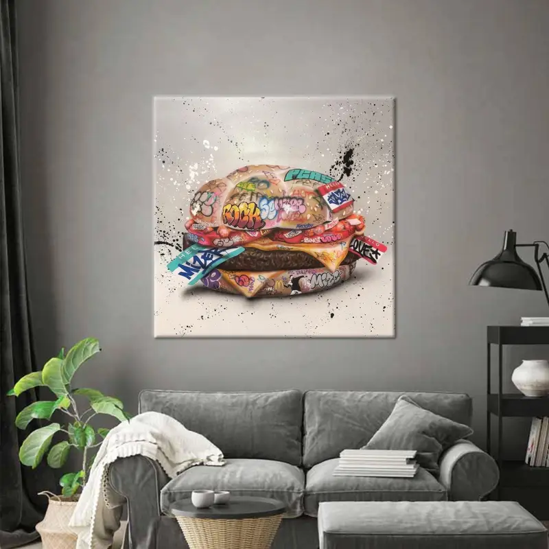 Modern Banksy-Inspired Hamburger Graffiti Canvas Print