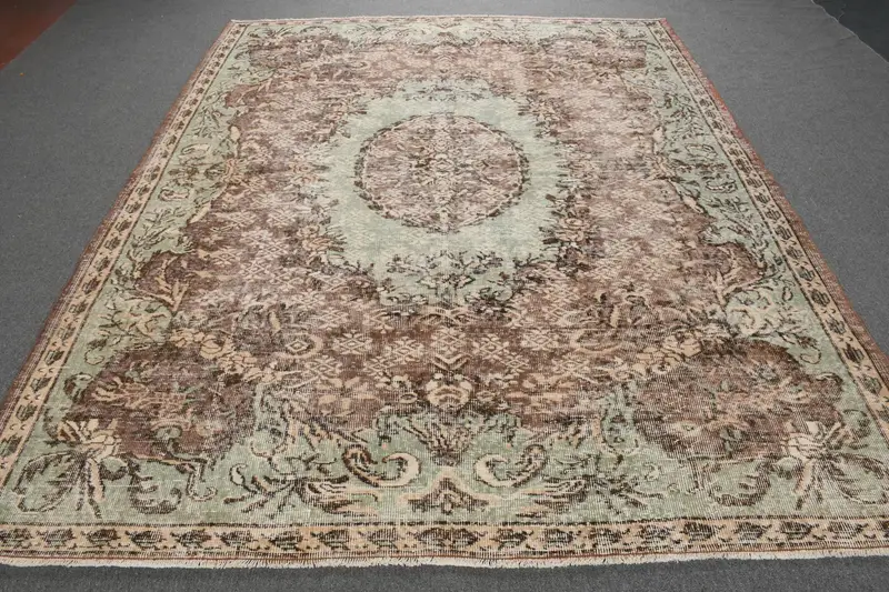 Turkish Oushak Rug 7x9.1 ft (214x277 cm), Brown Oriental Vintage Rug - 1