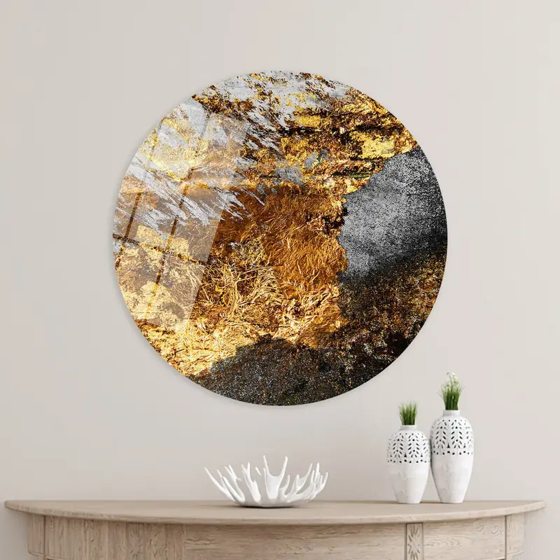 Contemporary Abstract Gold Gray Black Printed Canvas Art