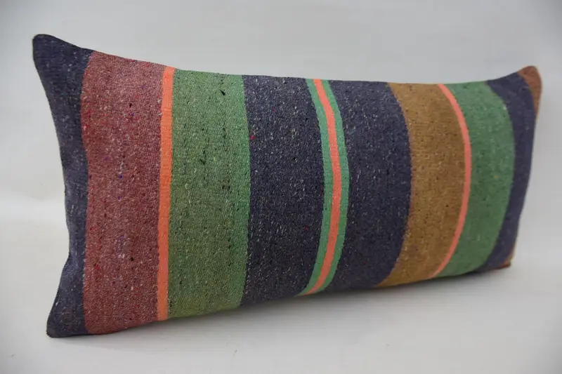 Turkish Kilim Pillow, 12x24 Blue Pillow Cover, Boho Pillow Sham Cover, Kilim Cushion Sham, Neutral Throw Pillow, Meditation Pillow Case, Cushion - 2