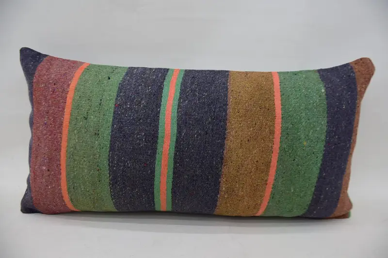 Turkish Kilim Pillow, 12x24 Blue Pillow Cover, Boho Pillow Sham Cover, Kilim Cushion Sham, Neutral Throw Pillow, Meditation Pillow Case, Cushion - 4