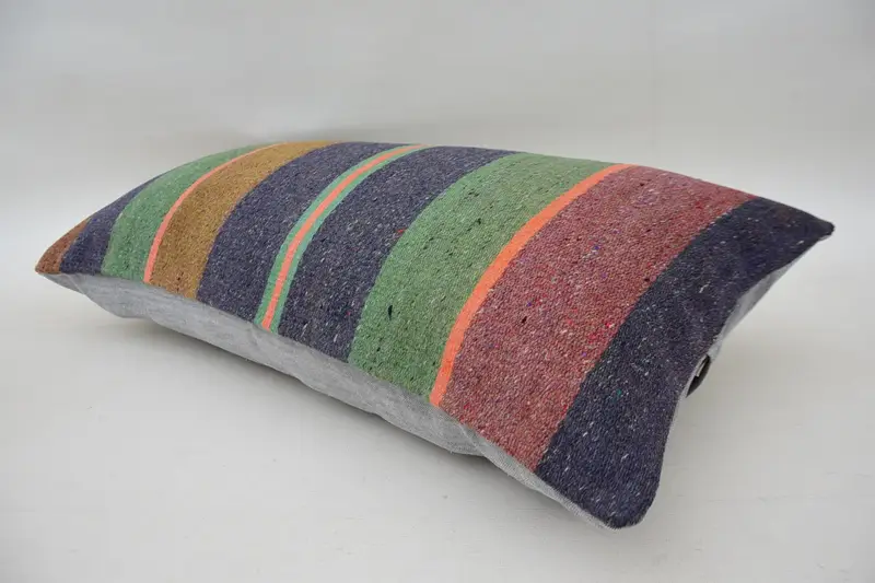 Turkish Kilim Pillow, 12x24 Blue Pillow Cover, Boho Pillow Sham Cover, Kilim Cushion Sham, Neutral Throw Pillow, Meditation Pillow Case, Cushion - 6