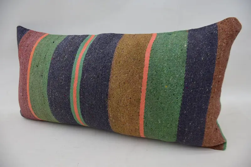 Turkish Kilim Pillow, 12x24 Blue Pillow Cover, Boho Pillow Sham Cover, Kilim Cushion Sham, Neutral Throw Pillow, Meditation Pillow Case, Cushion - 3