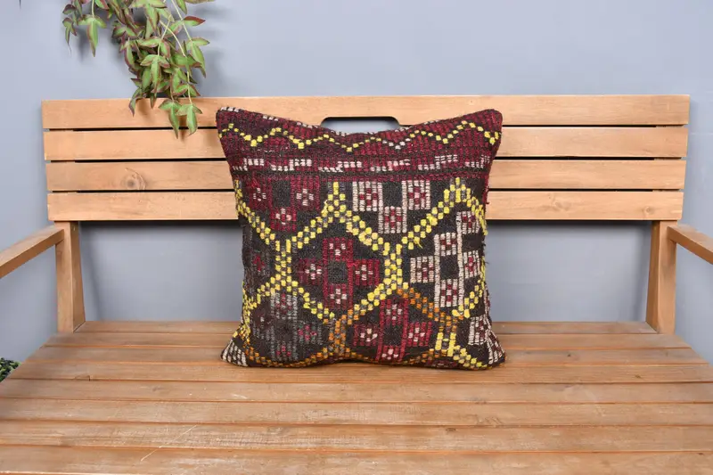 Pillow Sham, Handwoven Pillow Cover Cushion Cover, Kilim Pillow Cover, Interior Designer Pillow, Vintage Kilim Pillow, 20x20 Red Pillow Case - 6