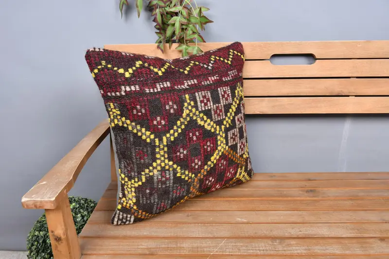 Pillow Sham, Handwoven Pillow Cover Cushion Cover, Kilim Pillow Cover, Interior Designer Pillow, Vintage Kilim Pillow, 20x20 Red Pillow Case - 1