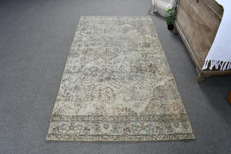 3,6x6,7 ft Vintage Teppich, grauer abstrakter türkischer Wollteppich - 1
