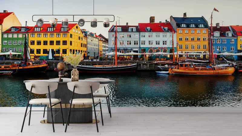 Modern Wall Paper, Paper Wall Art, Denmark Nyhavn View, Wall Paper Peel and Stick, Copenhagen Landscape Wall Painting, - 5
