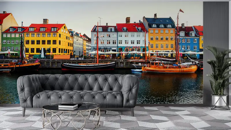 Modern Wall Paper, Paper Wall Art, Denmark Nyhavn View, Wall Paper Peel and Stick, Copenhagen Landscape Wall Painting, - 2
