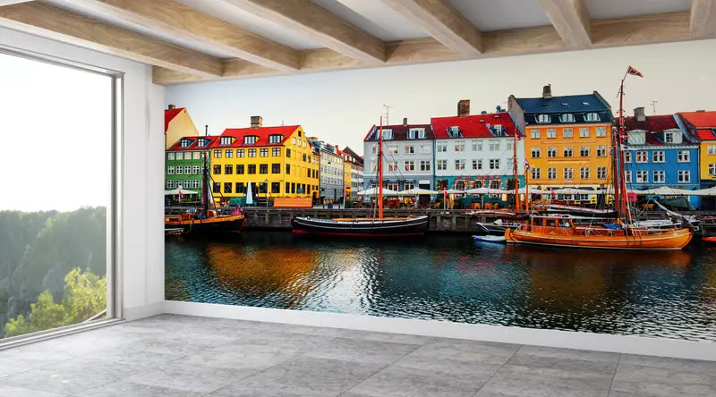 Modern Wall Paper, Paper Wall Art, Denmark Nyhavn View, Wall Paper Peel and Stick, Copenhagen Landscape Wall Painting, - 4