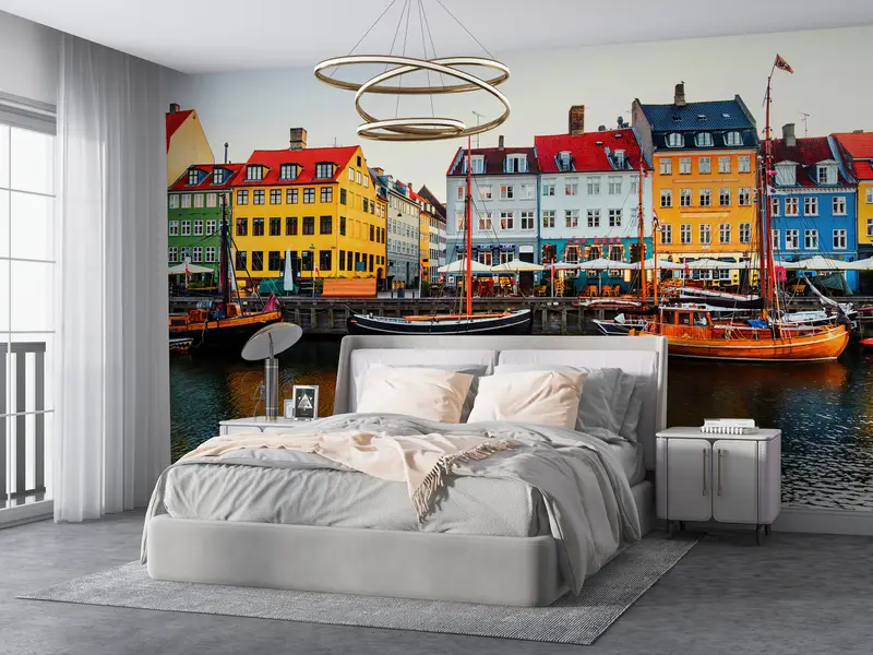 Modern Wall Paper, Paper Wall Art, Denmark Nyhavn View, Wall Paper Peel and Stick, Copenhagen Landscape Wall Painting, - 1