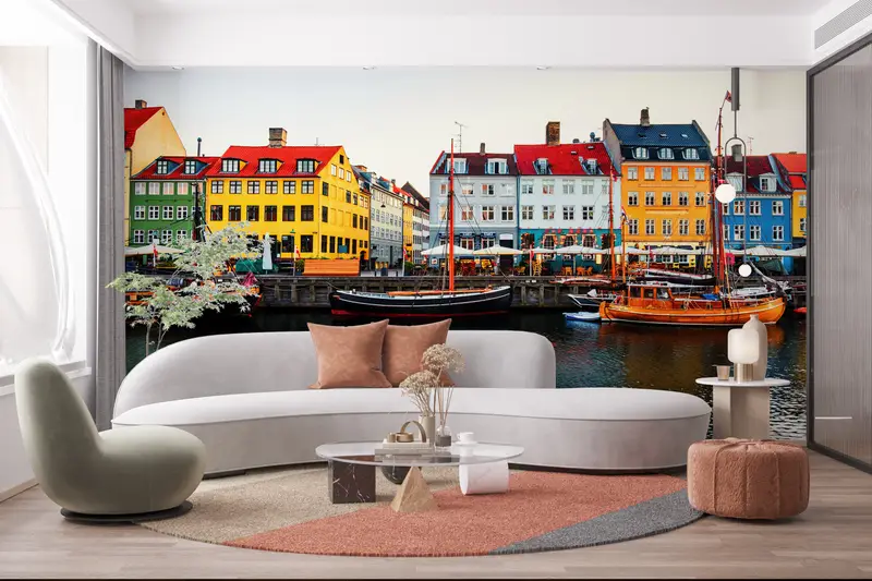 Modern Wall Paper, Paper Wall Art, Denmark Nyhavn View, Wall Paper Peel and Stick, Copenhagen Landscape Wall Painting, - 6