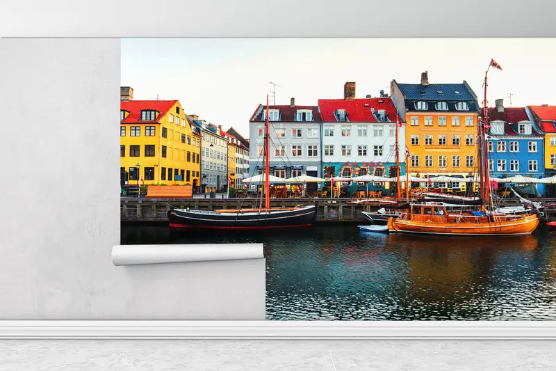 Modern Wall Paper, Paper Wall Art, Denmark Nyhavn View, Wall Paper Peel and Stick, Copenhagen Landscape Wall Painting, - 3