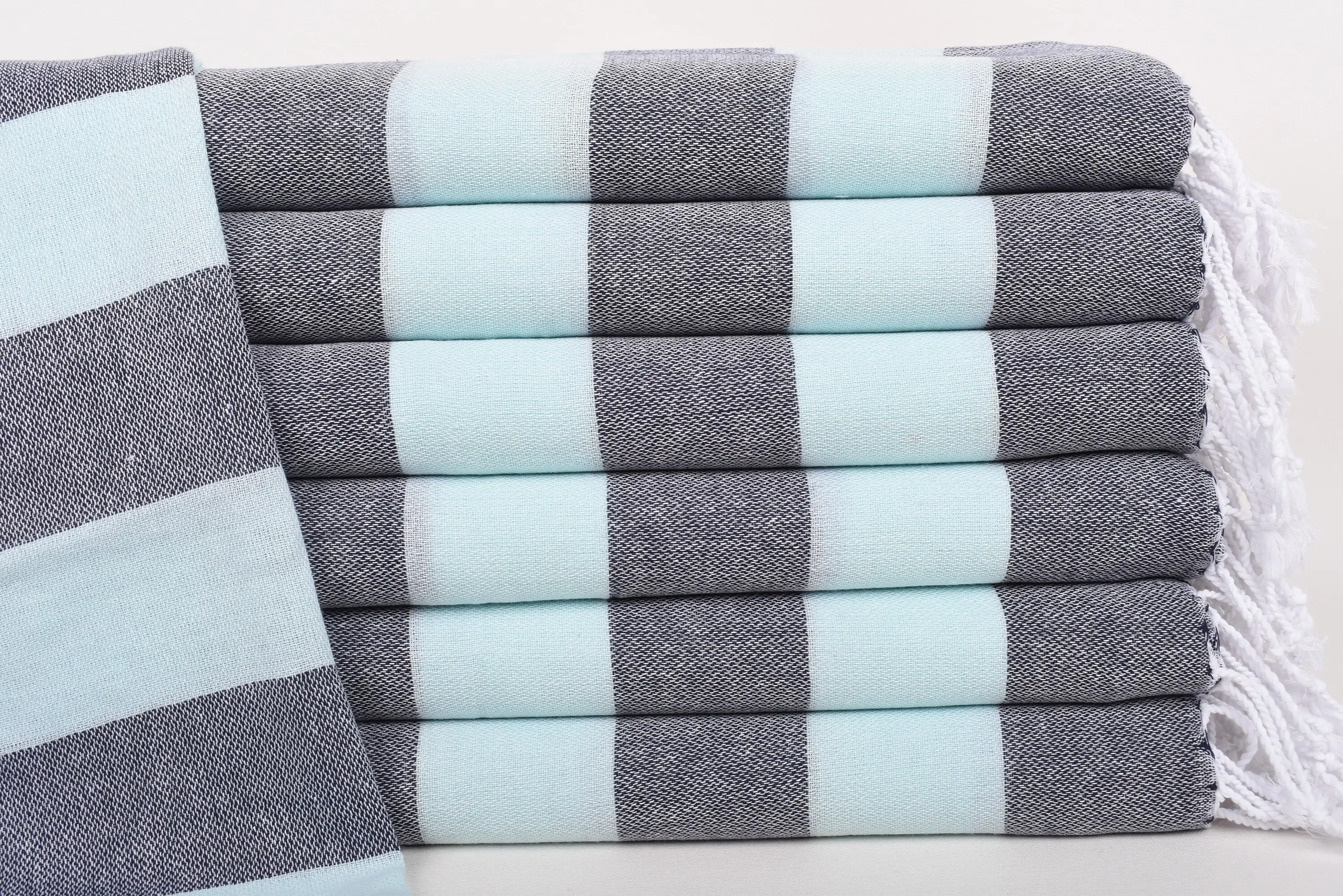 Custom Dish Towel Mint-Navy Blue Striped Organic Cotton, 20x40 Inches - 1