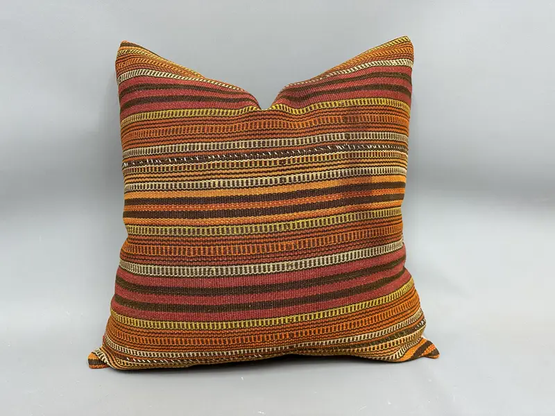 Turkish Pillow, Pillow, Interior Designer Pillow, Square Throw Pillow Case, Throw Kilim Pillow, Southwestern Cushion, 24x24 Orange Cushion Cover - 1