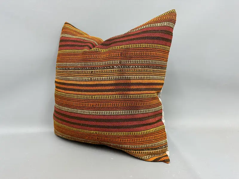 Turkish Pillow, Pillow, Interior Designer Pillow, Square Throw Pillow Case, Throw Kilim Pillow, Southwestern Cushion, 24x24 Orange Cushion Cover - 3
