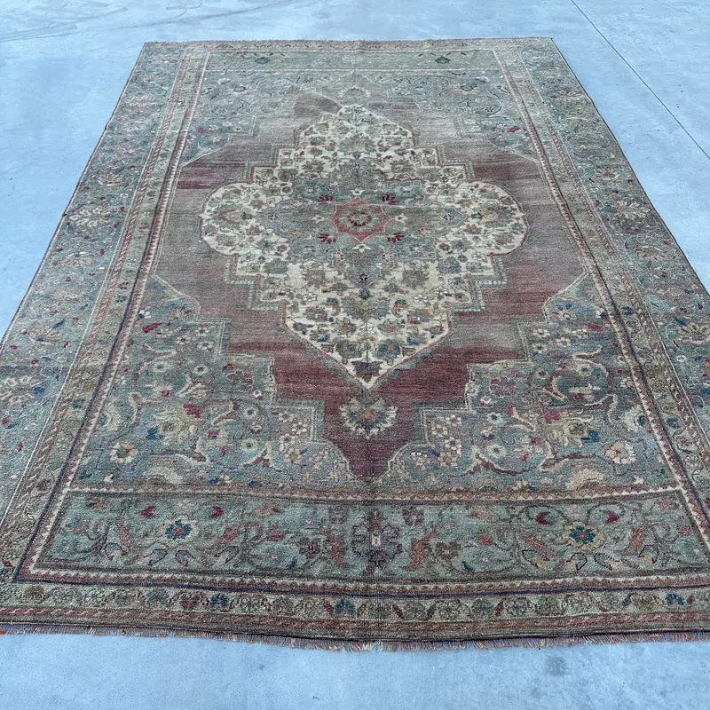 Turkish Vintage Large Rug 5.9x8.4 ft, Oushak Red Wool Rug - 1