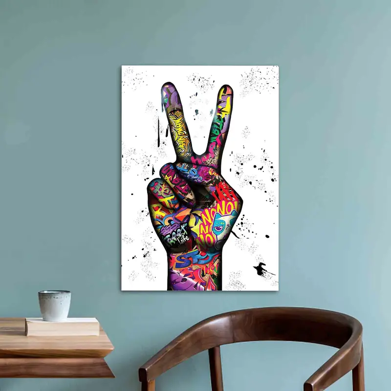 Trendy Renkli Barış Parmağı Grafiti Baskılı Cam - Çağdaş Tasarım