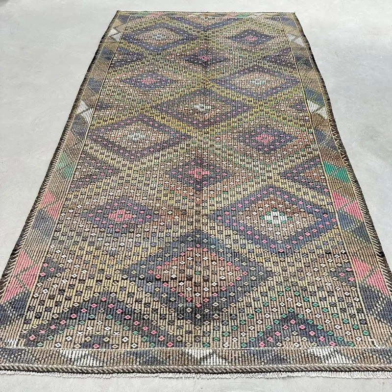 Yeşil ve Mor Soyut Halı, 5,8x10,6 ft Zarif Dekor