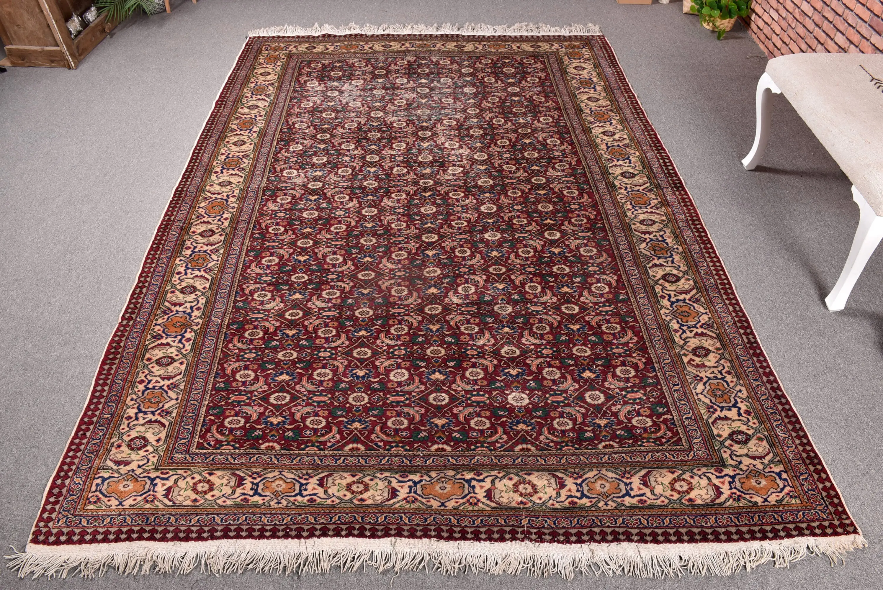 Türkischer Vintage großer Teppich 6,5x9,5 Fuß, rot-blauer Massivteppich - 1