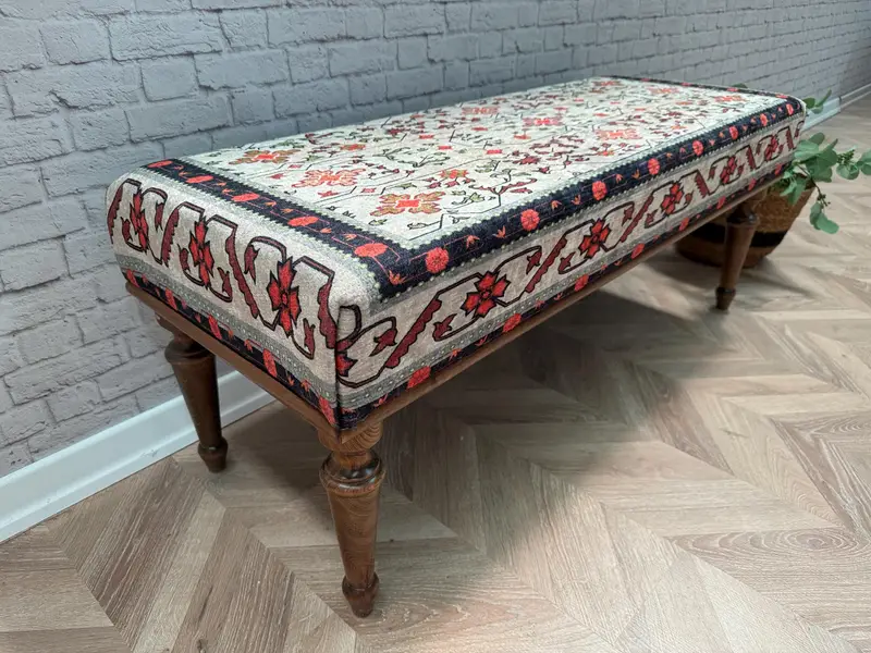 Juego de sofás modulares de mezcla de lana, otomanos, inspirados en Kilim, en azul y rosa