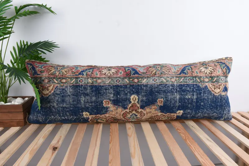 Boho Pillow, Pillow for Sofa, Indoor Cushion, 16x48 Blue Cushion Cover, Antique Pillows, Pillow, Handmade Throw Cushion - 1