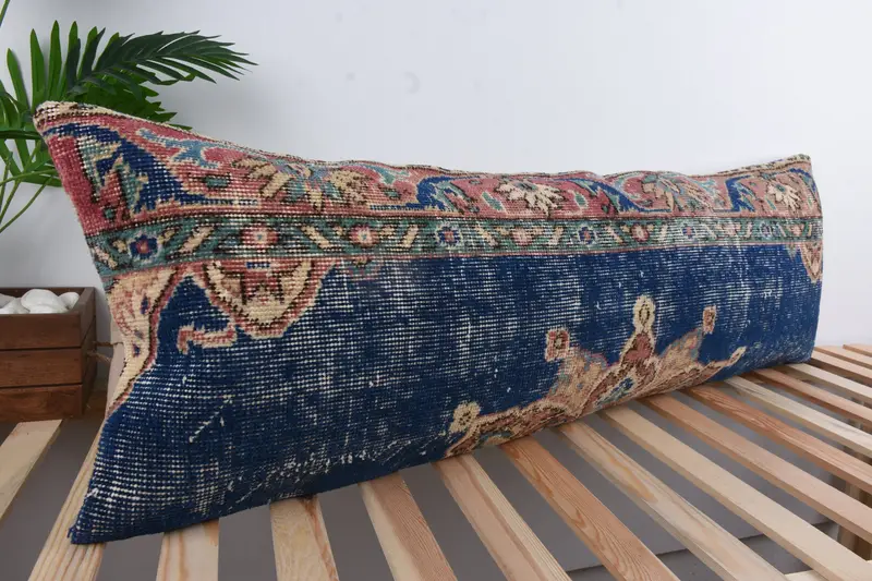 Boho Pillow, Pillow for Sofa, Indoor Cushion, 16x48 Blue Cushion Cover, Antique Pillows, Pillow, Handmade Throw Cushion - 4