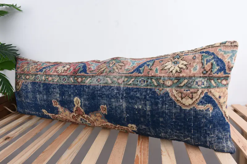 Boho Pillow, Pillow for Sofa, Indoor Cushion, 16x48 Blue Cushion Cover, Antique Pillows, Pillow, Handmade Throw Cushion - 5