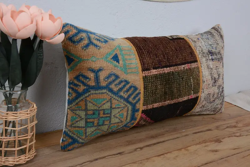 Vintage Kilim Pillow, Kilim Cushion Sham, 12x24 Red Pillow Case, Turkish Rugs Pillow, Chair Cushion, Cushion Cover, Vintage Pillow - 1