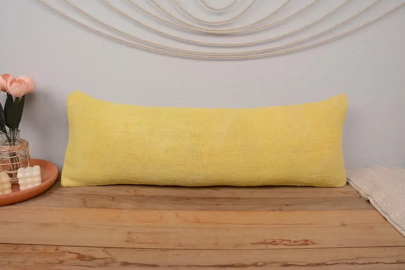 Ethnical Kilim Rug Pillow, Boho Pillow Sham Cover, Antique Pillows, Cushion Case, 12x36 Yellow Pillow Cover, Southwestern Cushion Cover - 2