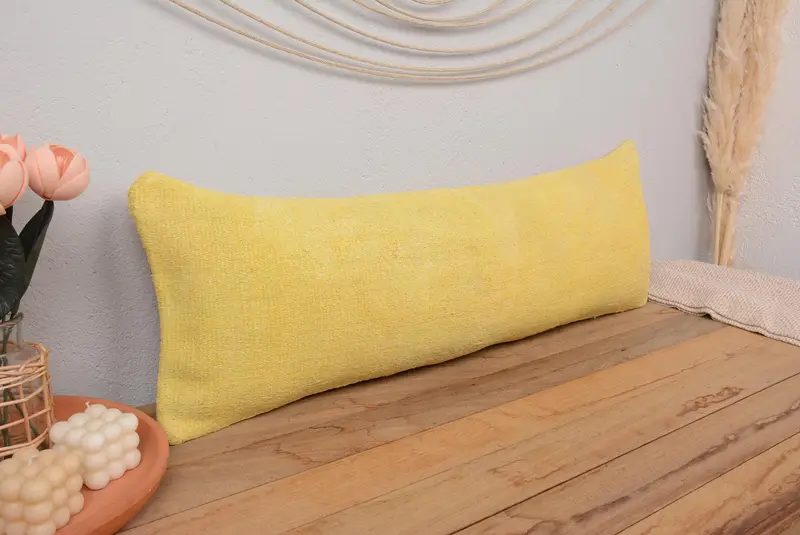 Ethnical Kilim Rug Pillow, Boho Pillow Sham Cover, Antique Pillows, Cushion Case, 12x36 Yellow Pillow Cover, Southwestern Cushion Cover - 1