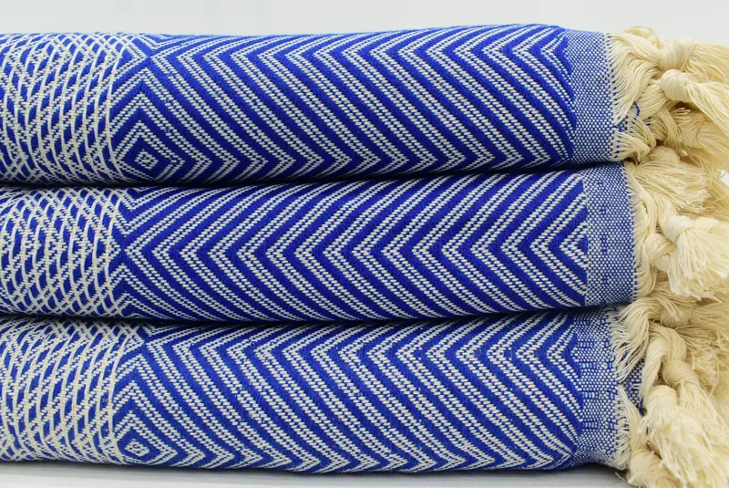 トルコ産オーガニックコットン ブルーブランケット、75 x 87 - 1