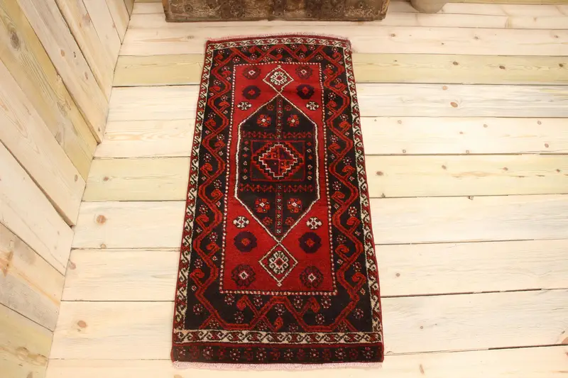 Handmade Red Moroccan Rug, 0.1x3.6 ft Elegant Decor