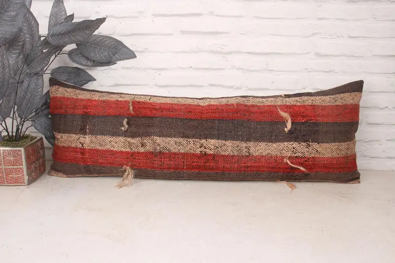 Neutral Throw Pillow, Pillow for Sofa, Turkish Kilim Pillow, Decorative Bolster Cushion Cover, 12x36 Brown Pillow, Throw Kilim Pillow, Cushion - 1