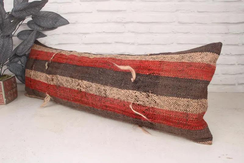 Neutral Throw Pillow, Pillow for Sofa, Turkish Kilim Pillow, Decorative Bolster Cushion Cover, 12x36 Brown Pillow, Throw Kilim Pillow, Cushion - 4