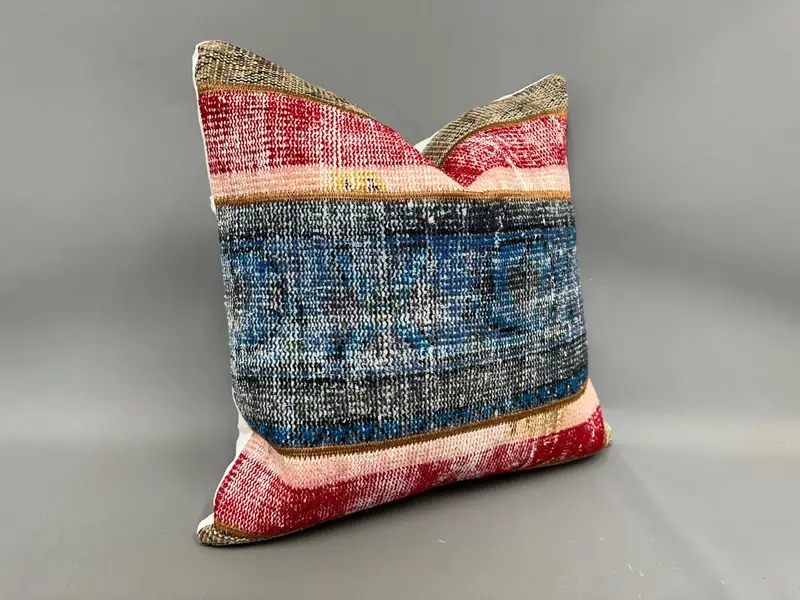 Outdoor Bolster Pillow Case, Boho Pillow, Kilim Rug Pillow Cover, Vintage Pillow, 24x24 Red Pillow Cover, Pillow Case, Boho Pillow Sham Cover - 2