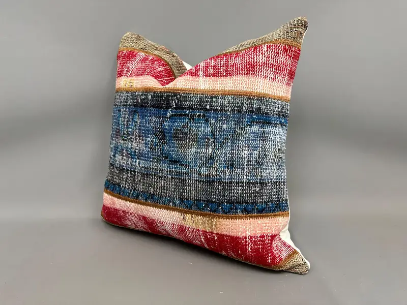 Outdoor Bolster Pillow Case, Boho Pillow, Kilim Rug Pillow Cover, Vintage Pillow, 24x24 Red Pillow Cover, Pillow Case, Boho Pillow Sham Cover - 3
