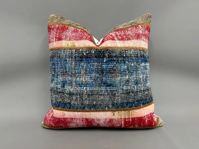 Outdoor Bolster Pillow Case, Boho Pillow, Kilim Rug Pillow Cover, Vintage Pillow, 24x24 Red Pillow Cover, Pillow Case, Boho Pillow Sham Cover - 1