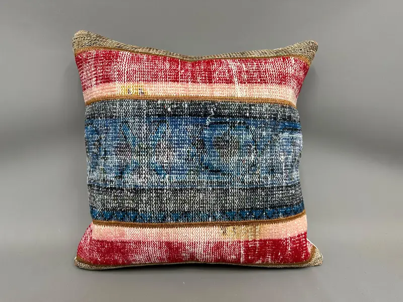 Outdoor Bolster Pillow Case, Boho Pillow, Kilim Rug Pillow Cover, Vintage Pillow, 24x24 Red Pillow Cover, Pillow Case, Boho Pillow Sham Cover - 4