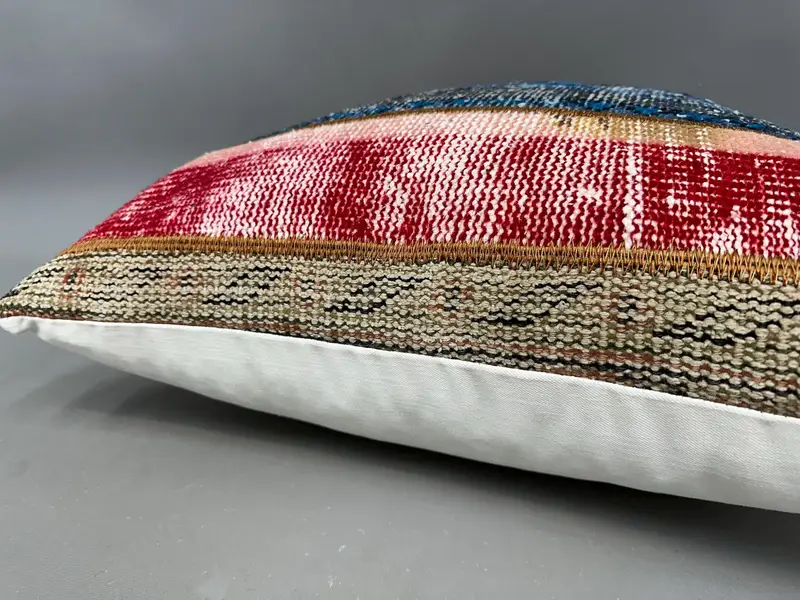 Outdoor Bolster Pillow Case, Boho Pillow, Kilim Rug Pillow Cover, Vintage Pillow, 24x24 Red Pillow Cover, Pillow Case, Boho Pillow Sham Cover - 6