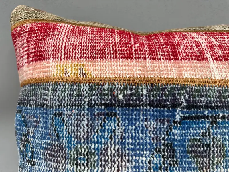 Outdoor Bolster Pillow Case, Boho Pillow, Kilim Rug Pillow Cover, Vintage Pillow, 24x24 Red Pillow Cover, Pillow Case, Boho Pillow Sham Cover - 5