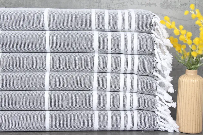 Turkish Towel Organic Cotton Black Beige Stripes, Dish Towel, 18x38 Inches