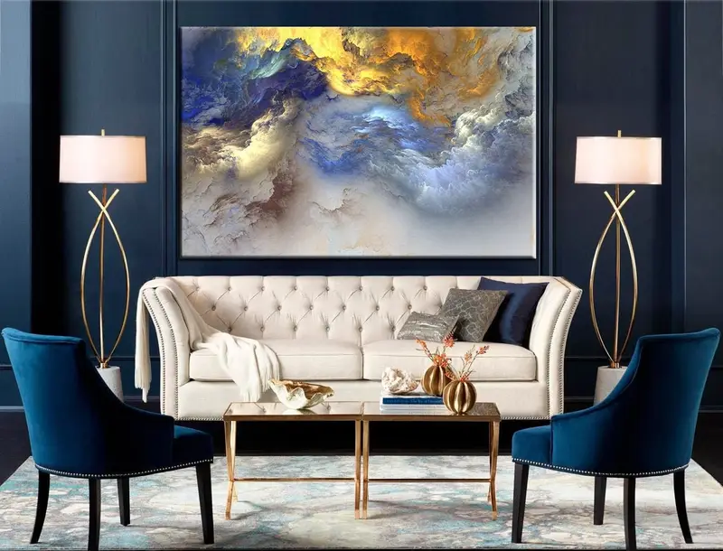 Abstract Canvas Decor, Wall Art Table, Wall Hanging Decor, Canvas Painting, Blue Landscape Canvas, Home Decor Table, Framed Painting, - 1