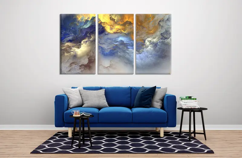 Abstract Canvas Decor, Wall Art Table, Wall Hanging Decor, Canvas Painting, Blue Landscape Canvas, Home Decor Table, Framed Painting, - 2