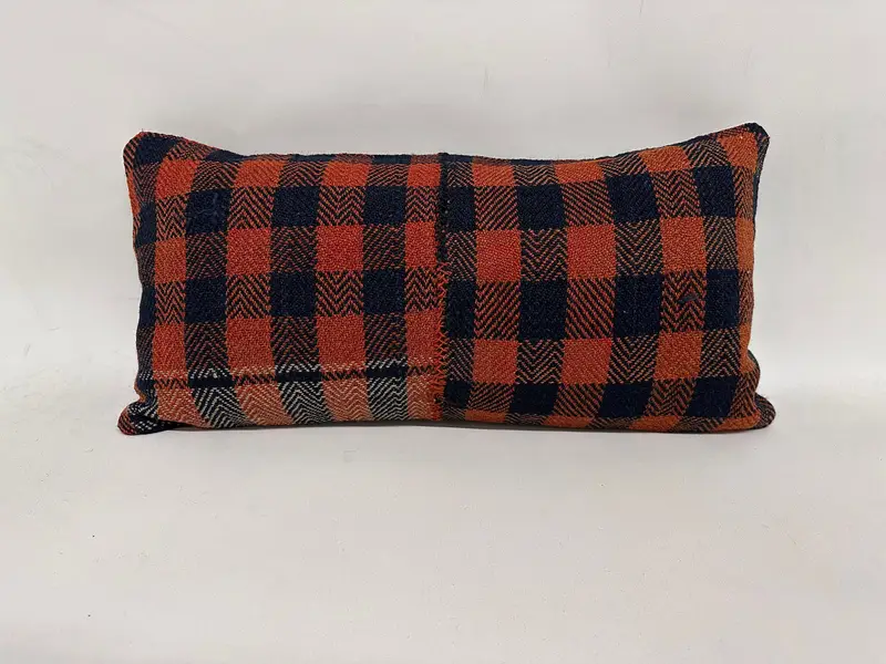 Handmade Kilim Cushion, Cotton Pillow, 12x24 Orange Pillow, Cushion Cover, Interior Designer Pillow, Yoga Cushion Case, Pillow for Couch - 1