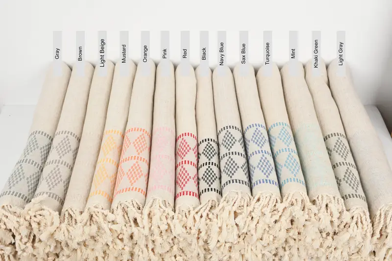 Personalized Beach Towel Organic Cotton Linen Kilim Pattern, 70x40 Inches