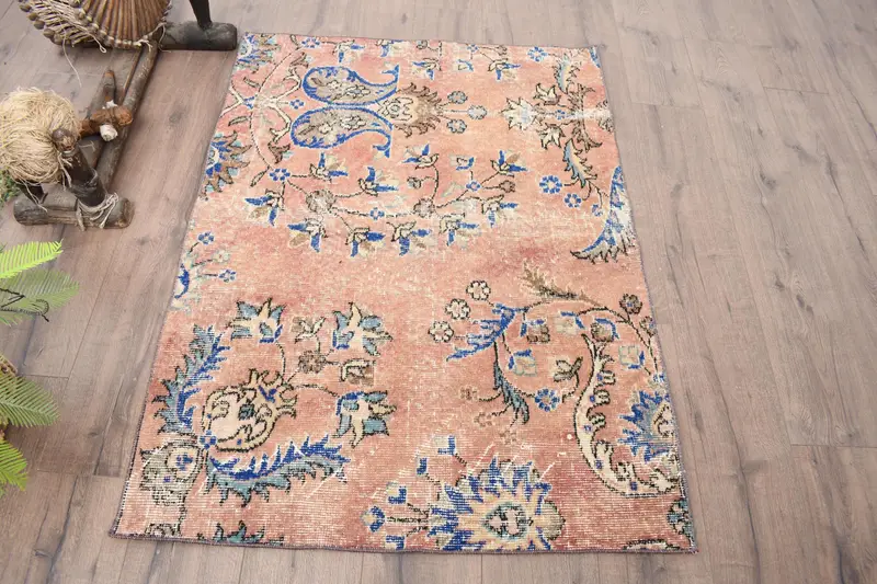 3.2x4.3 ft Türk Küçük Halı, Vintage Kırmızı Hayvan Baskı Halı - 1