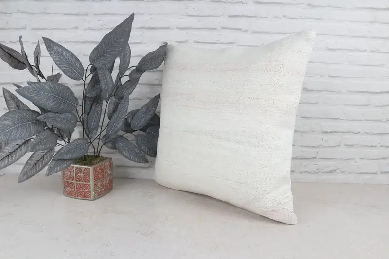 22x22 White Pillow, Boho Pillow Sham Cover, Vintage Kilim Pillow, Ethnic Pillow Cover Cushion Case, Pillow, Throw Kilim Pillow - 5
