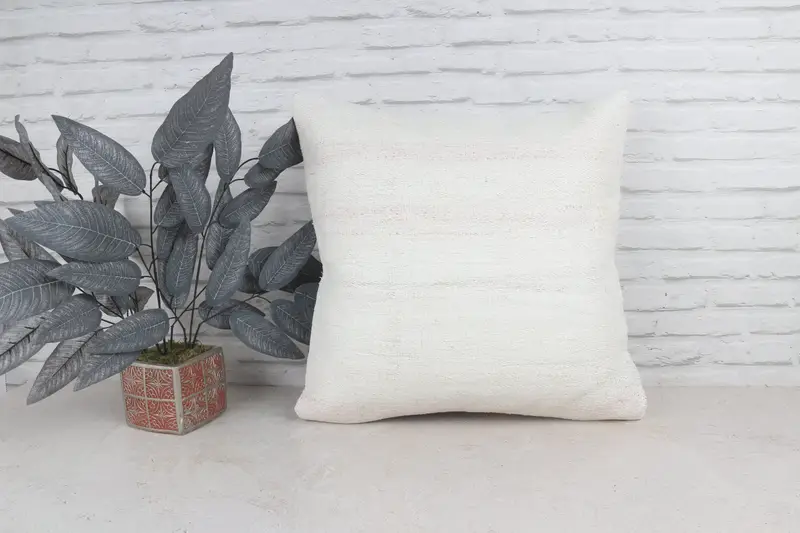 22x22 White Pillow, Boho Pillow Sham Cover, Vintage Kilim Pillow, Ethnic Pillow Cover Cushion Case, Pillow, Throw Kilim Pillow - 1